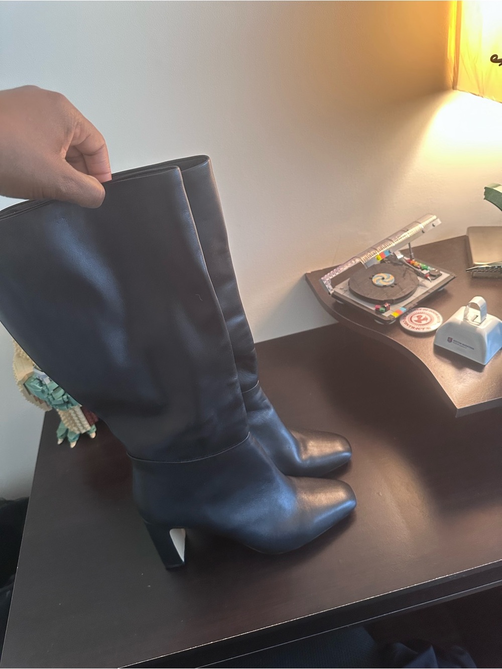 Steve Madden Black Leather Mid-Calf Heeled Boots